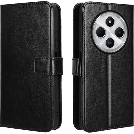 Funda tipo libro para Xiaomi Redmi 14C / Xiaomi Poco C75, Crazy Horse Wallet, negra (1/5)