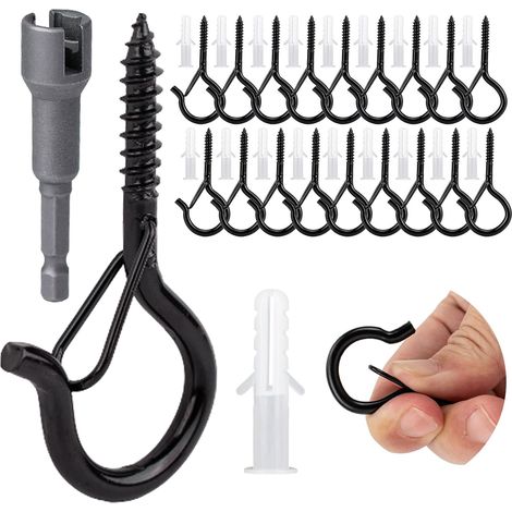 30 pezzi ganci da parete a vite per luci a stringa, con fibbia di sicurezza, gancio a vite per appendere alla parete, luci a stringa, mangiatoie per uccelli - Nero (1/5)