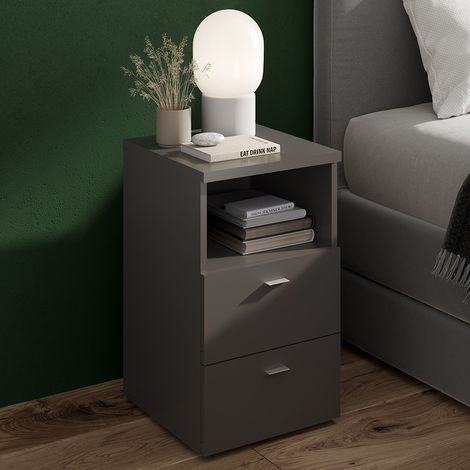 Nachttisch, 2er Set, in grau, CERNA-10, auch für Boxspringbetten geeignet, B/H/T je ca. 35/61,5/39,9 cm