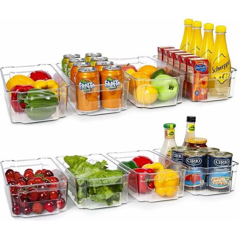 Kaelt - Bacs d'organisateur de réfrigérateur - Bacs en plastique transparent pour réfrigérateur, congélateur, armoire de cuisine, organisation de garde-manger, organisateur de réfrigérateur sans BPA