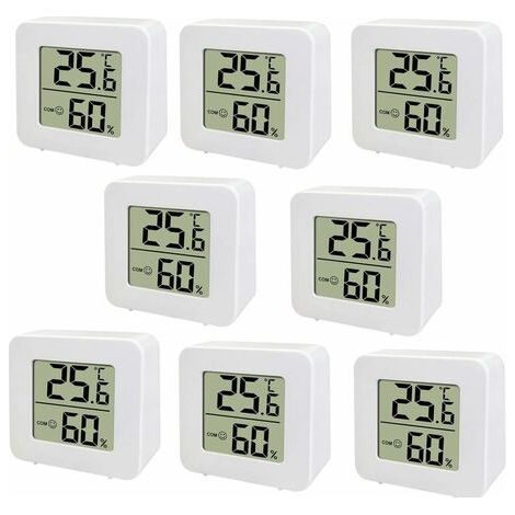 Mini thermomètre LCD , Thermomètre numérique intérieur Hygromètre d'intérieur, compteur de température et d'humidité, hygromètre numérique pour crèche, salon, bureau, paquet de 8 (1/5)