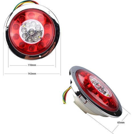 Aougo – Lot de 2 feux arrière ronds 19 LED – Ambre rouge – Clignotants étanches 10-30 V – Résistants aux chocs – Pour camion et remorque