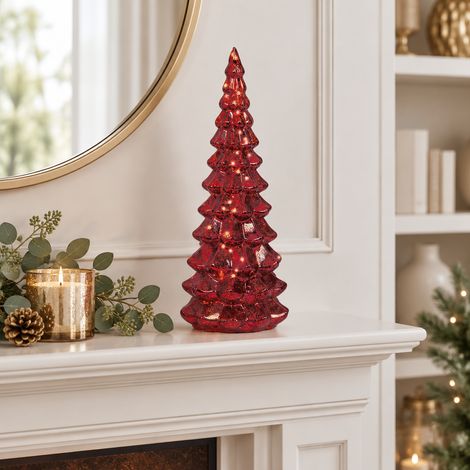 Alberello natalizio rosso in miniatura con glitter, decorazione da h 32 cm (1/5)