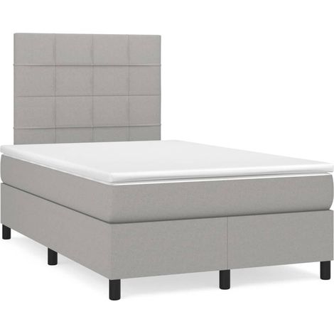 Lit double Lit adulte Sommier à lattes de lit avec matelas Gris clair 120x200cm Tissu (1/5)