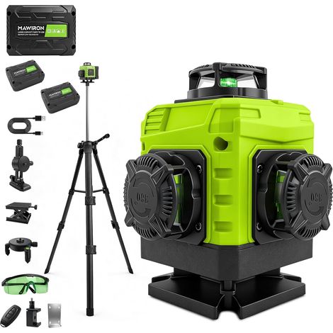 Livella Laser Autolivellante 16 Linee, 4 X 360 °Livello Laser Autolivellante Verde, 2 x Batterie, Autolivellante, Supporto rotante, Telecomando Cabina di rilevamento (1/5)
