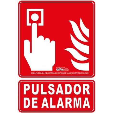 Señal pulsador de alarma PVC ATM con clase A y diseño resistente al agua IP65.