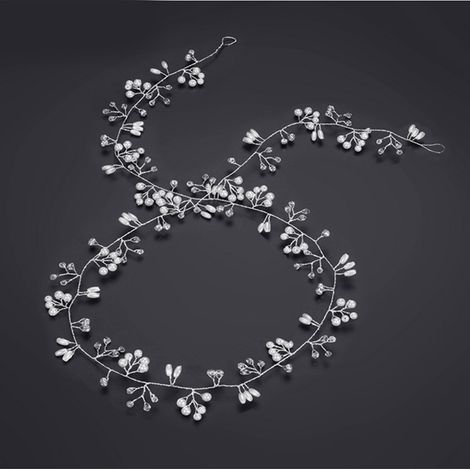 Headband Cheveux - Bandeau Nuptial Perles Cristal - Accessoire Coiffure Mariage 50 cm - Pour Femme et Fille (1/5)