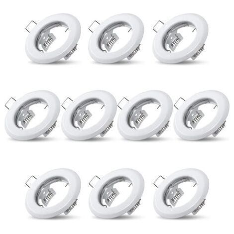 10x Spots lumineux encastrable plafond lampe fixe blanc supports pour spots encastrables acier inoxydable luminaire cuisine salon salle de bain,Trou encastré Ø55mm
