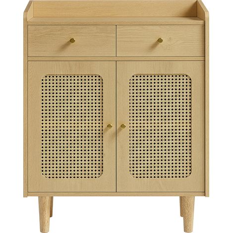 Buffet Cannage, avec Portes et Tiroirs en Rotin, Style Bohème, pour Salle à Manger, Salon, Beige (1/5)