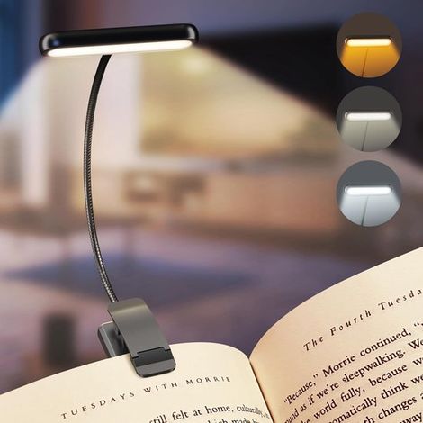 Lampe de lecture à intensité variable avec contrôle de la température de couleur, 3 modes, 5 niveaux de luminosité, 19 LED, rechargeable par USB, rotative à 360°, fixation pour tête de lit, noire (1/5)