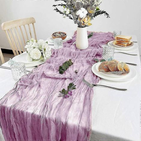 Chemin de table en mousseline, idéal pour les événements, mariages et Noël. Couleurs : beige, 90 x 30 cm, rose et violet. (1/5)