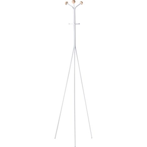 Coat Rack White Steel Metal 176 cm Freestanding Clothes Stand Wooden Accents 6 Hooks Modern Hallway ARNOT