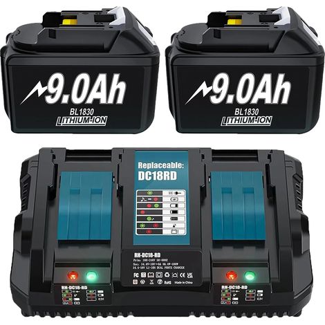 Batteria di ricambio, capacità 6000 mAh, compatibile con i modelli Makita, 2 x 9000 mAh, 1 x Dual (1/2)