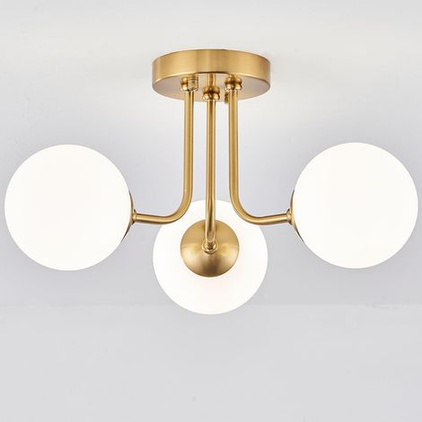 Plafonnier doré à trois lumières de style médiéval-moderne, semi-encastré, convient aux salons et aux couloirs, douille G9 - sans source lumineuse (1/5)