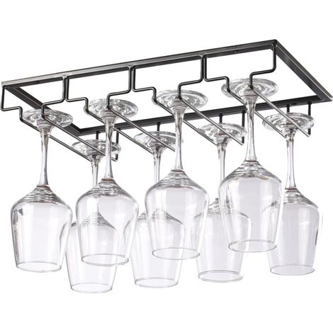 Portabicchieri sospeso a 4 livelli, nero, 40x22,5x5,5 cm, in metallo, per riporre bicchieri sotto i pensili, per bar, ristoranti e cucine (1/5)