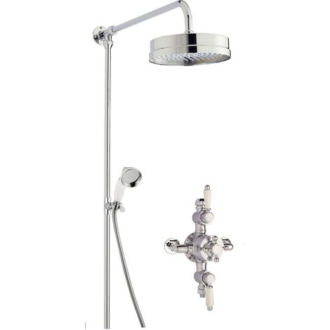 Traditional Triple Exposed Valve & Rigid Riser Shower Set - Chrome/White - Balterley