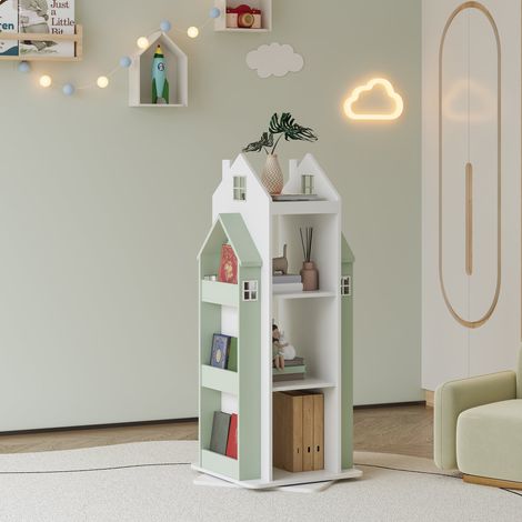Scaffale Girevole Vipsali per Cameretta Design Casetta 108x40x40 cm Menta Verde / Bianco [en.casa]