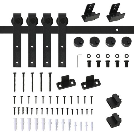Sistema de puerta corredera para doble puerta de madera, acero negro, 183 cm (1/5)