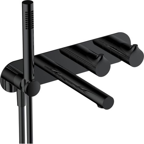 RAK Sorrento Matt Black Horizontal Concealed Thermostatic Dual Control Shower Valve with Handset and Bath Spout - RAKSOR3306B