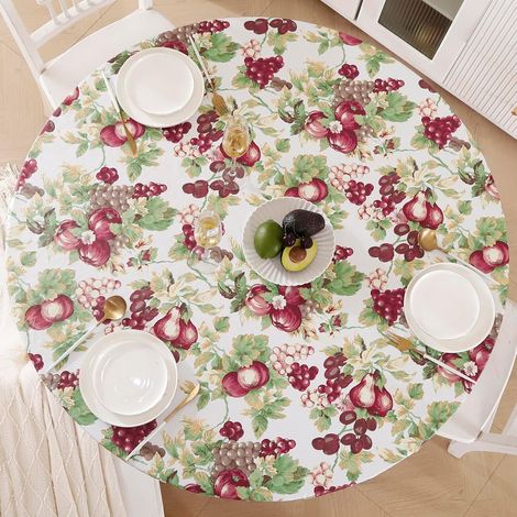 Nappe ronde en vinyle avec revers en flanelle, bords élastiques, imperméable,idéale pour 94 à 111,8 cm, ronde résistante à l'huile et aux taches (1/5)