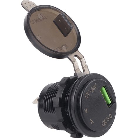 USB-C-Autoladegerät mit Digitalanzeige (Spannung/Stromstärke), wasserdichtem Monitor, Schnellladefunktion, 60 cm langem rotem Kabel, DC 12–24 V (1/5)