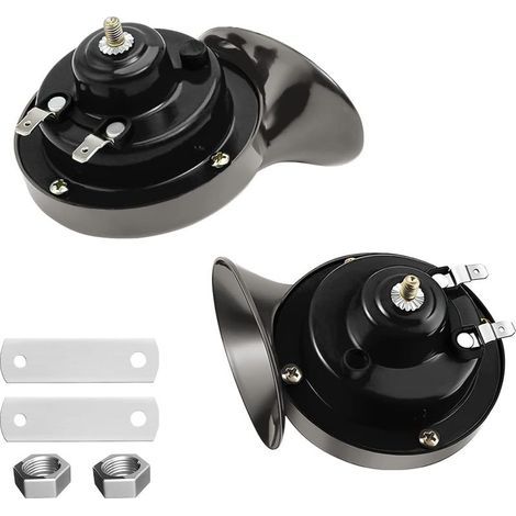 Klaxon de train super puissant 300 dB. lot de 2 klaxons pneumatiques étanches 12 V. accessoires universels pour voiture. moto. camion. vélo. bateau (noir) (1/4)