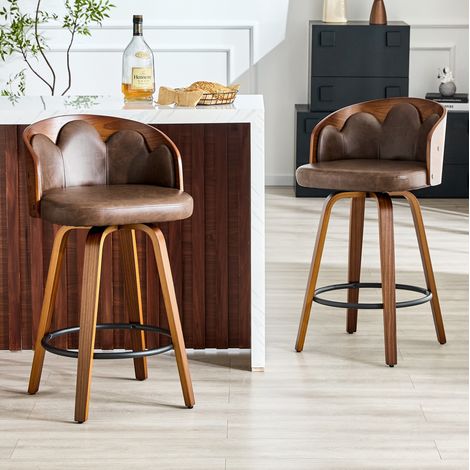 Sgabello bar con schienale a fiore in legno marrone OKMYHOME (1/4)