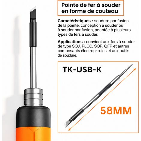 Panne de fer à souder type couteau avec cœur chauffant céramique 0 à 450 °C 0.012 10 g – Livraison gratuite