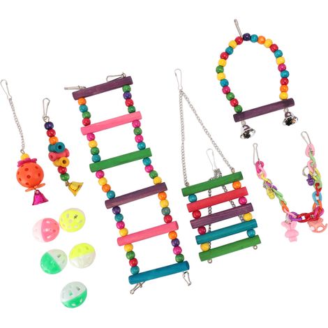 Jouets pour perruches, balançoire suspendue, jouet à mâcher, hamac, échelle d'escalade, cage à oiseaux, jouets colorés pour perruches ondulées et conures (1/5)
