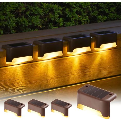 Lampes solaires d'extérieur, lot de 4 pour escaliers, éclairage LED étanche pour escaliers extérieurs (1/5)