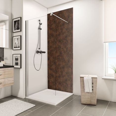 Schulte – Panneau mural en métal rouillé 100 x 210 cm – Revêtement hydrofuge pour douche – Installation facile sur ancienne faïence – Décor effet 3D
