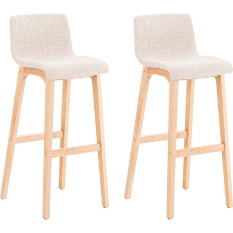 Set di 2 sgabelli bar di design con struttura a 4 gambe in legno e seduta in tessuto panna 100004211