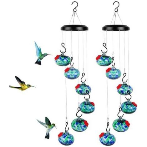 Carillons éoliens 2 pièces, mangeoires pour colibris,mangeoires pour colibris à suspendre à l'extérieur,résistantes aux fourmis et aux abeilles(bleu) (1/4)