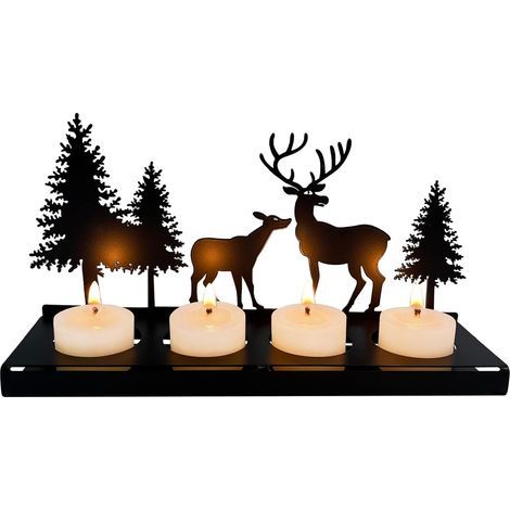 Bougeoir Noir Métal pour 4cm Bougies, Chandelier de Noël, Bougie Decorative, Centre de Table , Decoration Salon Moderne, Couronne de L'avent Oblongue, Interieur Deco Maison Cadeaux (1/5)