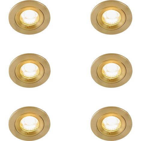 Qazqa – Lot de 6 spots encastrés ronds dorés IP44 – Résistants aux projections d'eau – Culot GU10 – Aluminium pour une utilisation intérieure et en salle de bain (1/5)