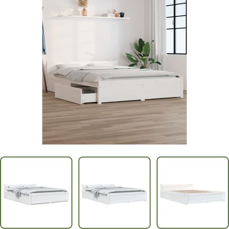 vidaXL Tête de lit - Cadre de lit sans matelas avec tiroirs blanc 160x200 cm (1/5)