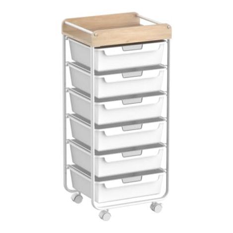 Chariot de salle de bain à 6 tiroirs avec roulettes, blanc (1/5)