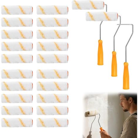 60 Pièces Rouleau de Peinture, 10CM Mini Rouleaux de Peinture Mini Manchons de Rouleaux de Peinture Pinceauxe de Peinture Rouleau avec 3 Poignées pour Peinture et Rénovation Brosses Jaunes (1/5)