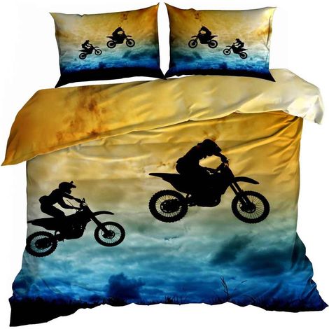 Ropa de cama de satén de algodón 3D de 200x220cm con estampado de bicicleta de montaña (1/3)