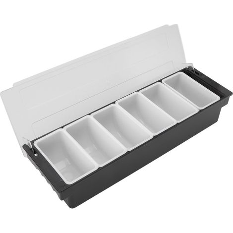 Boîte à condiments en plastique durable avec couvercle transparent et design amovible. Boîte multifonctionnelle pour fruits, légumes et assaisonnements, 6 compartiments. (1/5)