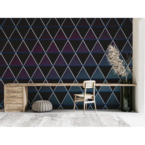 Papier peint géométrique - triangles imbriqués bleus et noirs - 150 x 250 cm (1/2)