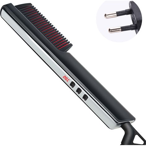 Brosse lissante électrique portable, brosse lissante à ions négatifs avec protection anti-brûlure et température réglable