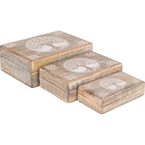 Signes Grimalt Caja Y Joyero Decoracion  Cajas Árbol Vida 3 Unidades Cajas Y Joyeros Marrón 18x25x9cm 28522