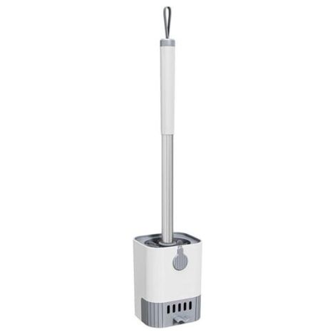 Pair Brosse WC pour nettoyage en profondeur avec poignée en acier inoxydable, support mural ou au sol, avec brosse hémisphérique et tiroir de drainage ventilé