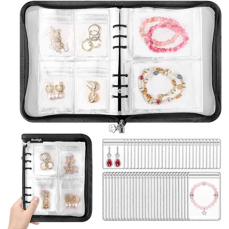 Livre de rangement transparent pour bijoux SereneNest - Ensemble de rangement pour bijoux avec pochettes de voyage, pochettes transparentes pour boucles d'oreilles - Version améliorée (1/5)