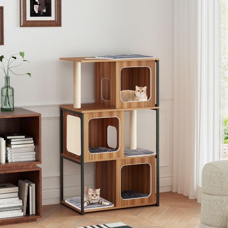 Tour pour Chats d’Intérieur Moderne avec Cadre en Métal Perchoir Supérieur Rembourré Grandes Plateformes Coussins Amovibles Naturel (1/2)