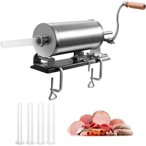 GOPLUS Poussoir a Saucisse, Machine a Saucisse Manuelle en Acier Inoxydable et Aluminium, avec Tubes de Renplissage Differents Diametres, Operation Simple et Fixable sur Table (3,6L) (1/4)