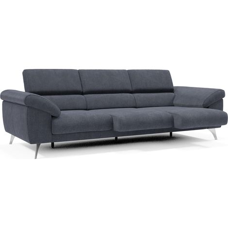 Donatello Sofá con 3 asientos extensibles reposabrazos con arcón en tejido desmontable 265 cm Azul medio