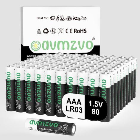 Lot de 80 AAA Piles Alcalines, 1,5 V LR03 Pile, Puissance Longue durée, Puissantes Peuvent être utilisées pour Les Jouets, Les réveils et Autres appareils électroniques, Conservation 10 Ans (1/5)