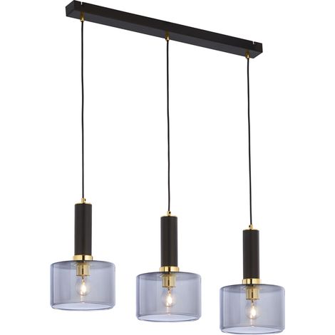 Suspension noir-or 77 cm 3 verres fumés E27 Vanes Jupiter